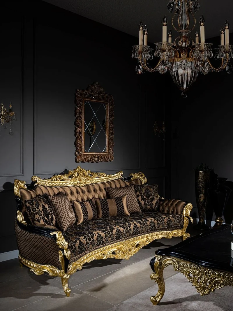 Casa Padrino Luxus Barock Sofa Braun / Schwarz / Gold 260 x 110 x H. 117 cm - Prunkvolles Wohnzimmer Sofa mit dekorativen Kissen - Edle Barock Möbel
