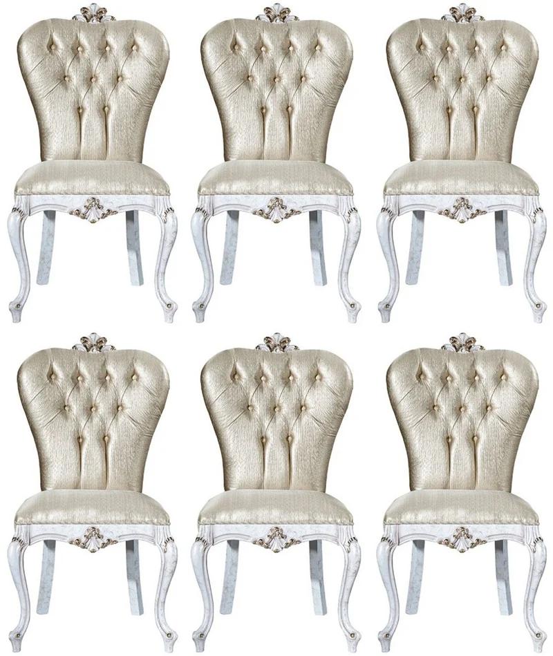 Casa Padrino Luxus Barock Esszimmer Stuhl Set Gold / Antik Weiß / Gold 57 x 65 x H. 113 cm - Küchen Stühle 6er Set - Barock Esszimmer Möbel - Edel & Prunkvoll