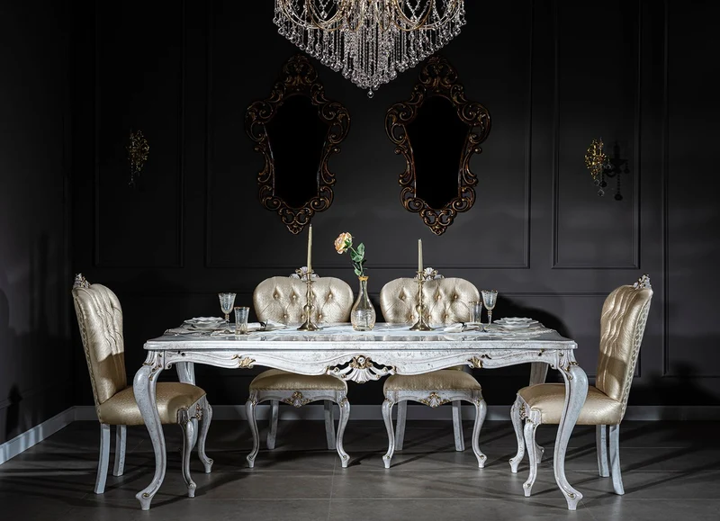 Casa Padrino Luxus Barock Esszimmer Stuhl Set Gold / Antik Weiß / Gold 57 x 65 x H. 113 cm - Küchen Stühle 6er Set - Barock Esszimmer Möbel - Edel & Prunkvoll