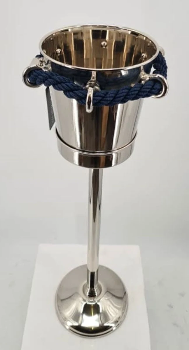 Casa Padrino Luxus Weinkühler mit Ständer Silber / Dunkelblau - Champagnerkühler Ø 27 x H 81 cm