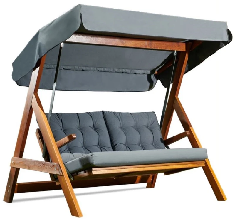 Casa Padrino Luxus Hollywood Schaukel Anthrazitgrau / Braun - Moderne Wetterfeste Garten Schaukel mit Sonnendach - Garten Möbel - Terrassen Möbel