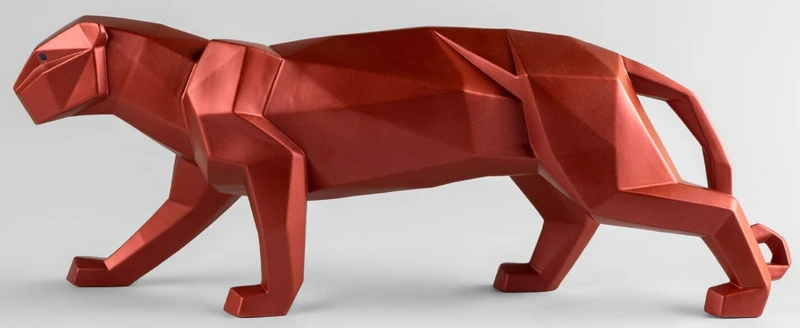 Casa Padrino Luxus Porzellan Panther Skulptur Rot Metallic 50 x 12 x H. 19 cm - Hangefertigte Deko Figur aus feinstem spanischen Porzellan - Luxus Deko Accessoires