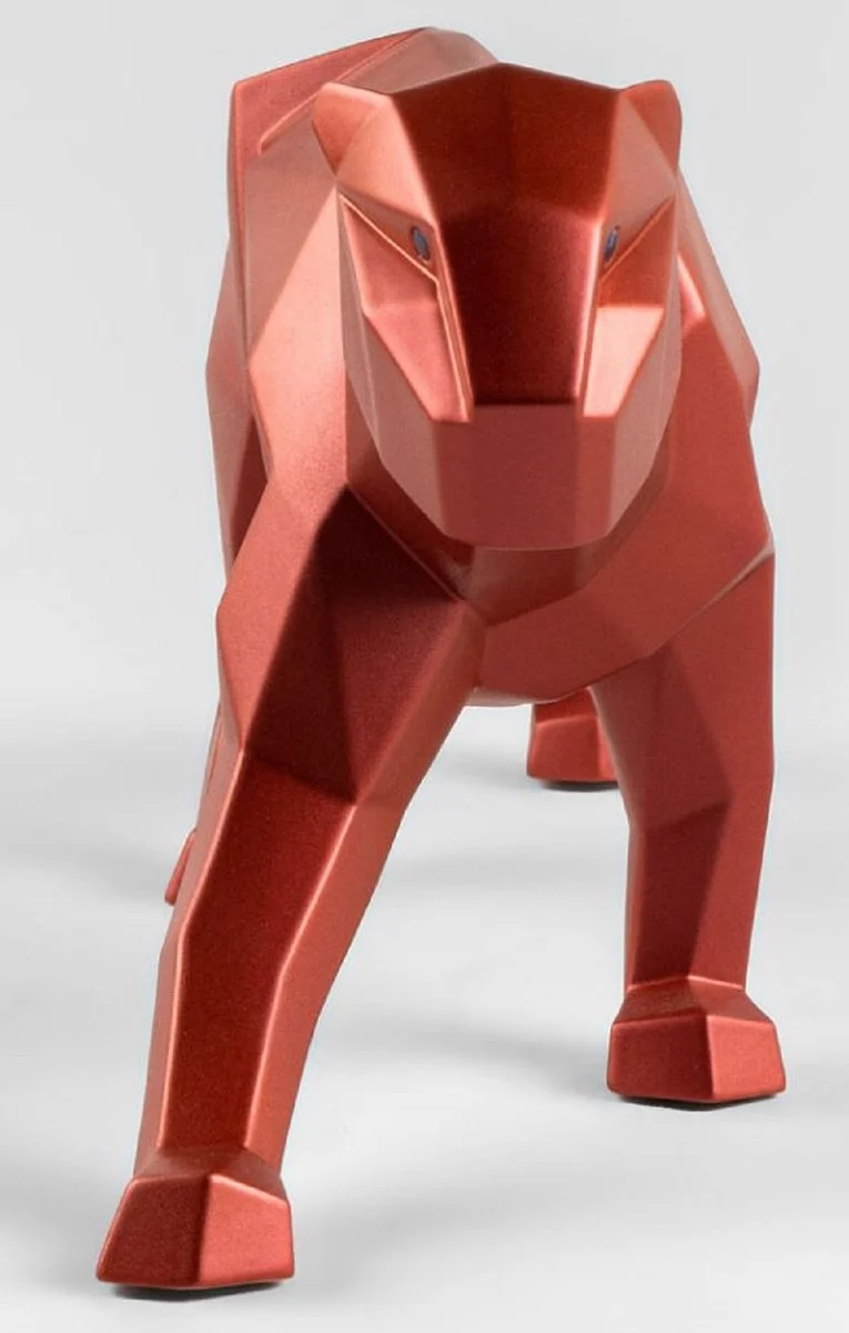 Casa Padrino Luxus Porzellan Panther Skulptur Rot Metallic 50 x 12 x H. 19 cm - Hangefertigte Deko Figur aus feinstem spanischen Porzellan - Luxus Deko Accessoires
