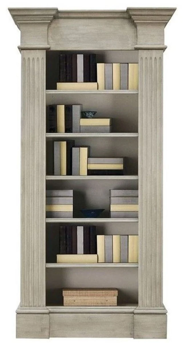 Casa Padrino Luxus Landhausstil Bücherschrank Grau - Handgefertigter Massivholz Schrank - Regalschrank - Edle Landhausstil Massivholz Möbel