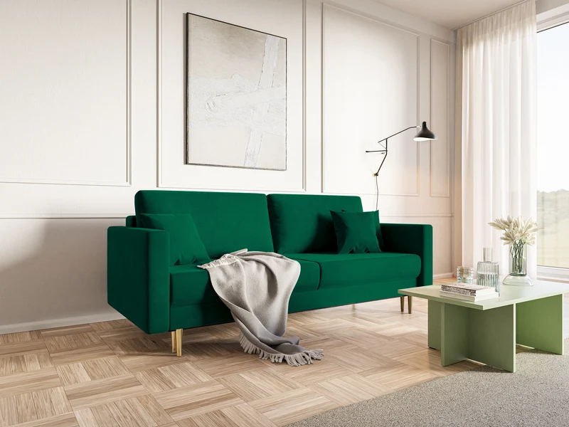 Dreipersonen-Schlafsofa Valico, grün, Samt, wasserabweisend