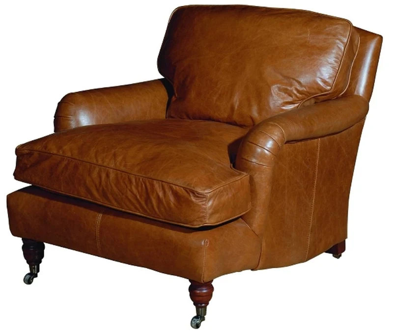 Casa Padrino Luxus Echtleder Sessel im englischen Stil Braun 88 x 111 x H. 81 cm - Massives Rindsleder Möbel