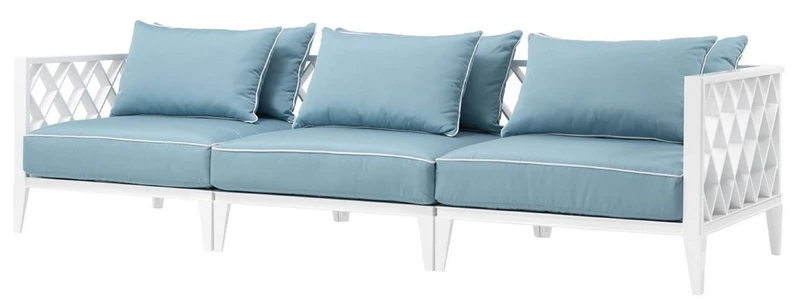 Casa Padrino Luxus Wohnzimmer Sofa mit Kissen Weiß / Hellblau 275,5 x 93 x H. 69 cm - Wohnzimmermöbel