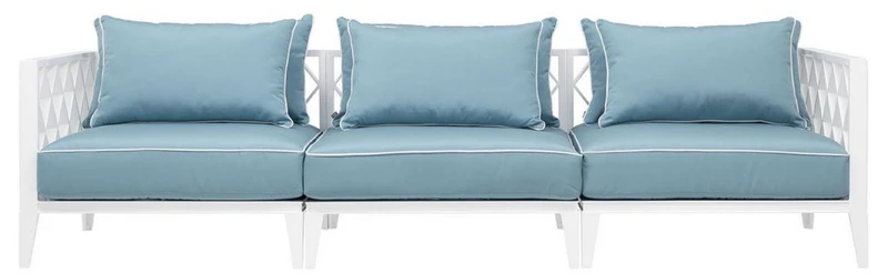 Casa Padrino Luxus Wohnzimmer Sofa mit Kissen Weiß / Hellblau 275,5 x 93 x H. 69 cm - Wohnzimmermöbel