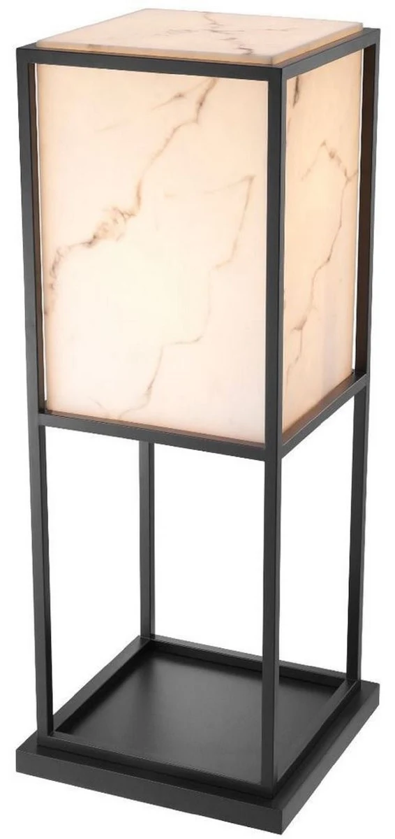 Casa Padrino Luxus Stehleuchte Schwarz / Alabasterfarben 45 x 45 x H. 114,5 cm - Moderne Wohnzimmer Lampe - Luxus Kollektion