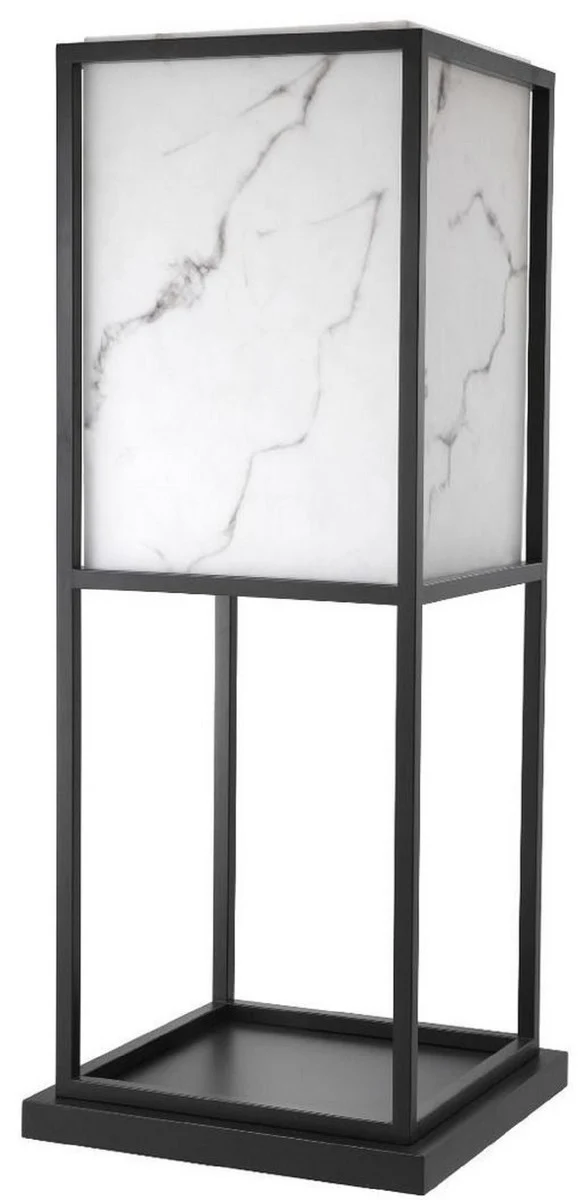 Casa Padrino Luxus Stehleuchte Schwarz / Alabasterfarben 45 x 45 x H. 114,5 cm - Moderne Wohnzimmer Lampe - Luxus Kollektion
