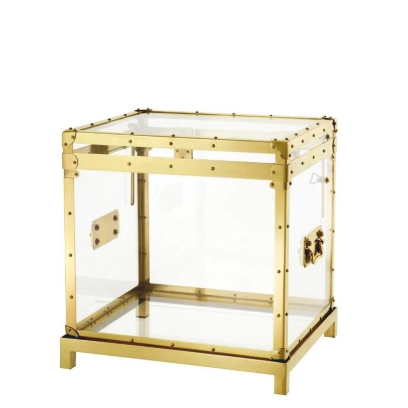 Eichholtz Flightcase Exposed Gold - Beistelltisch aus Acryl mit Messingrahmen und Ständer
