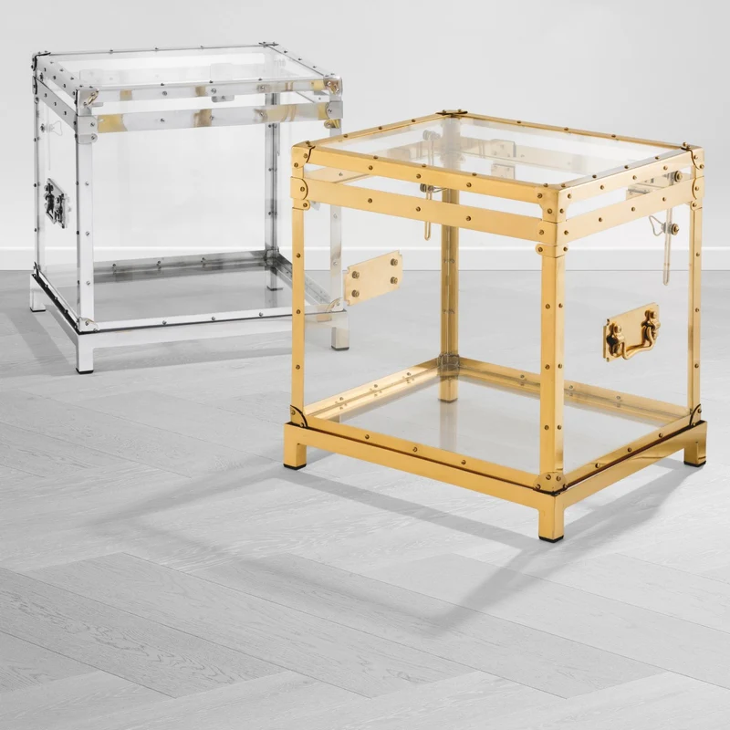 Eichholtz Flightcase Exposed Gold - Beistelltisch aus Acryl mit Messingrahmen und Ständer
