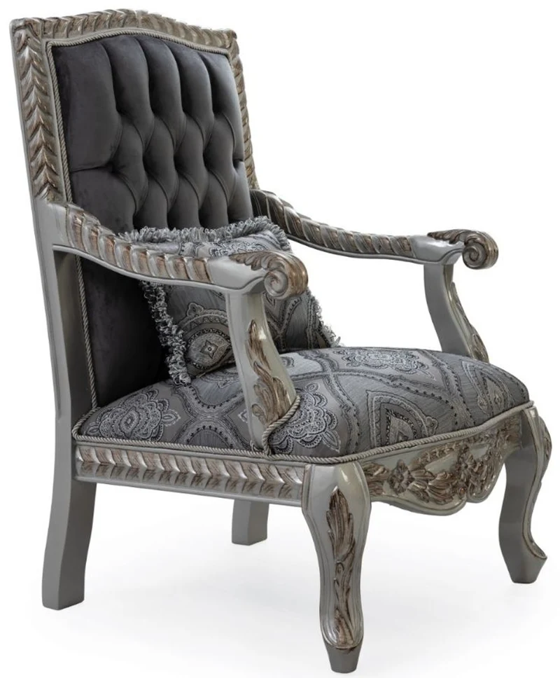 Casa Padrino Luxus Barock Wohnzimmer Set Grau / Blau / Silber / Bronze - 2 Sofas & 2 Sessel & 1 Couchtisch - Prunkvolle Wohnzimmer Möbel im Barockstil