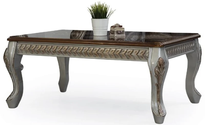 Casa Padrino Luxus Barock Wohnzimmer Set Grau / Blau / Silber / Bronze - 2 Sofas & 2 Sessel & 1 Couchtisch - Prunkvolle Wohnzimmer Möbel im Barockstil