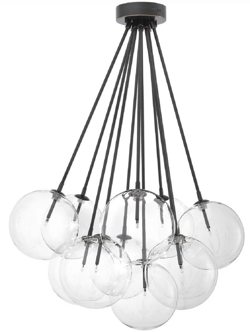 Casa Padrino Luxus Halogen Deckenleuchte Bronzefarben Ø 66 x H. 94,5 cm - Dimmbare Deckenlampe mit runden Glas Lampenschirmen - Luxus Qualität