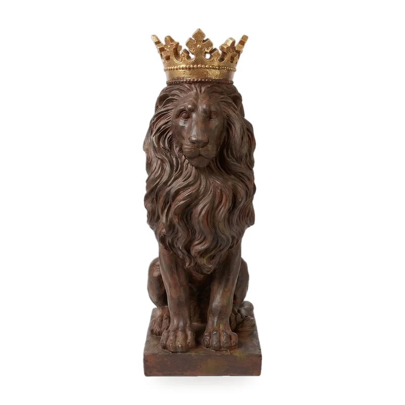 Casa Padrino Skulptur Löwe mit Krone Antik Braun / Gold 19,2 x 28,9 x H. 56,5 cm - Barock & Jugendstil Deko Accessoires