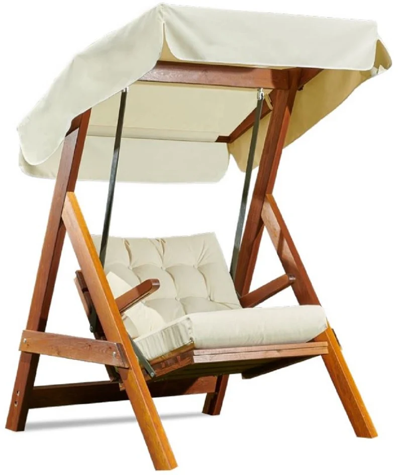 Casa Padrino Luxus Hollywood Schaukel Cremefarben / Braun - Moderne Wetterfeste Garten Schaukel mit Sonnendach - Terrassen Möbel - Garten Möbel - Luxus Kollektion