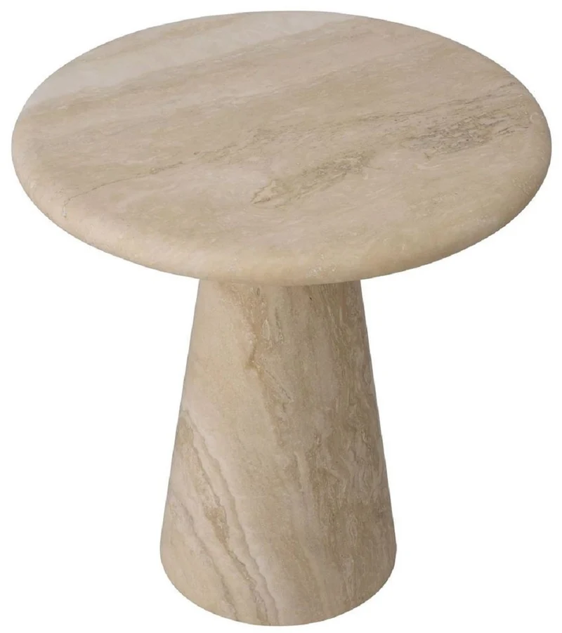 Casa Padrino Luxus Beistelltisch Beige Ø 45 x H. 46 cm - Runder Beistelltisch aus hochwertigem Travertin Kalkstein - Wohnzimmer & Hotel Möbel - Luxus Kollektion
