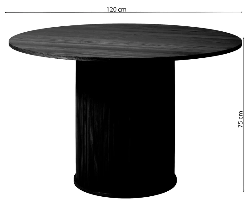 Runder Tisch Gativel 120 cm mit rundem Sockel, Lamellen Eiche Schwarz