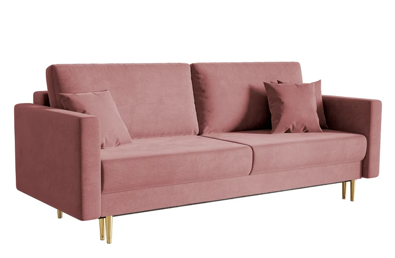 Dreisitziges ausklappbares Sofa Valico, rosa Samt, wasserabweisend