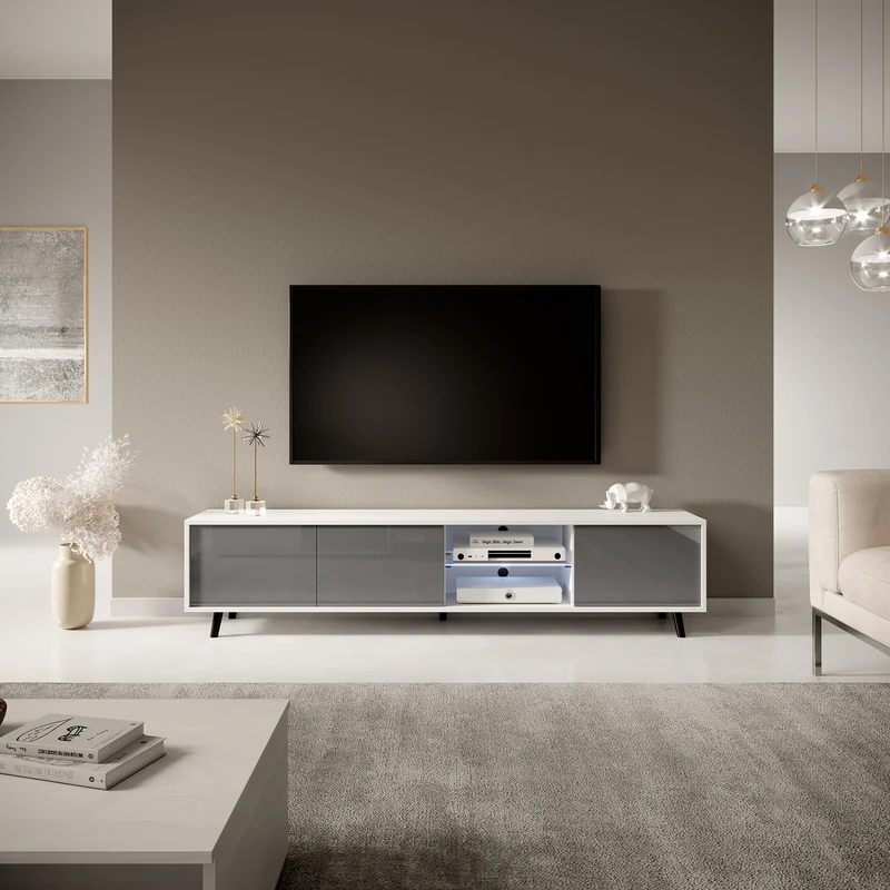 TV-Schrank Galhad Weiß matt / Grau glänzend