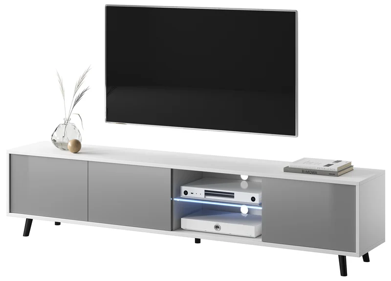 TV-Schrank Galhad Weiß matt / Grau glänzend