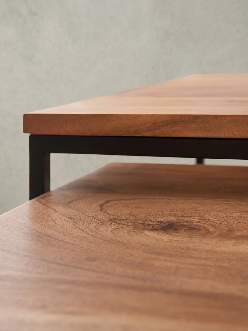 Wohnzimmertisch Set – Holz Metall quadratisch 2-teilig Industrie-Stil