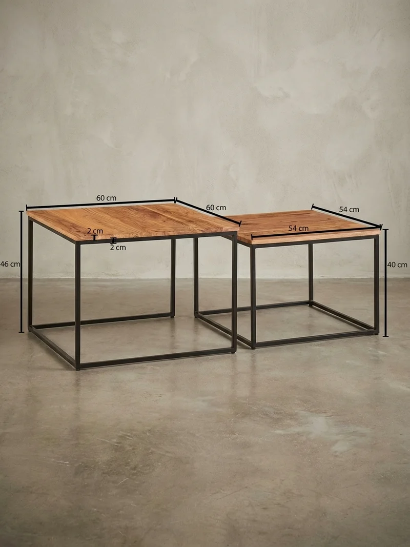 Wohnzimmertisch Set – Holz Metall quadratisch 2-teilig Industrie-Stil