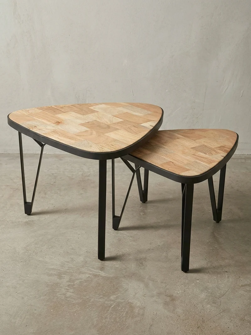 Couchtisch Set – Massivholz Metall Braun Schwarz platzsparend Industrial