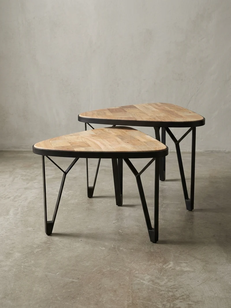 Couchtisch Set – Massivholz Metall Braun Schwarz platzsparend Industrial