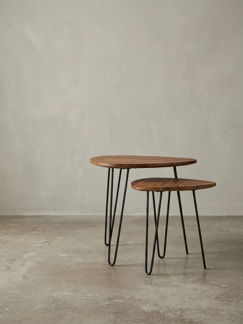Beistelltisch Set – 2-teilig Massivholz Metall Industrial