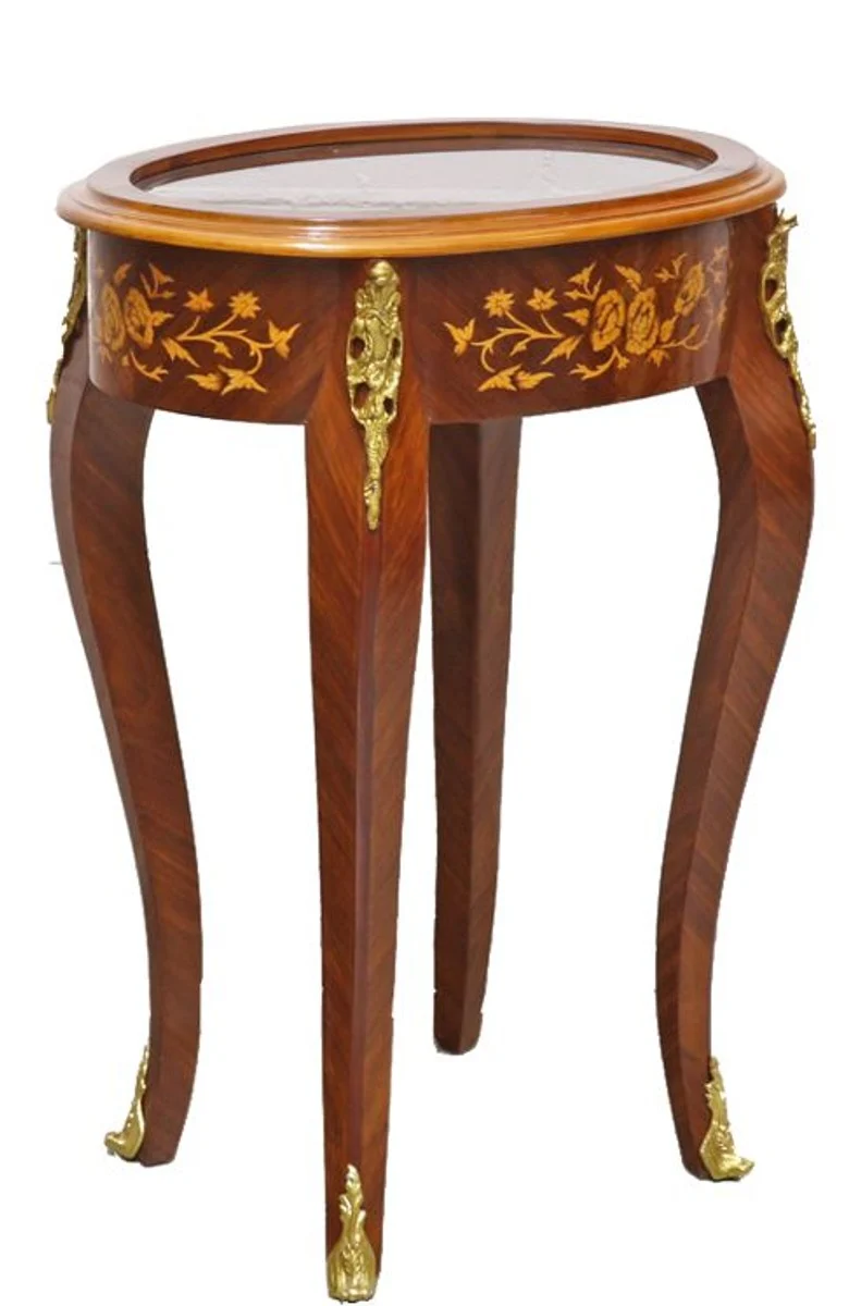 Casa Padrino Barock Beistelltisch Mahagoni Intarsien / Gold H75 x 55 cm - Ludwig XVI Antik Stil Tisch - Möbel