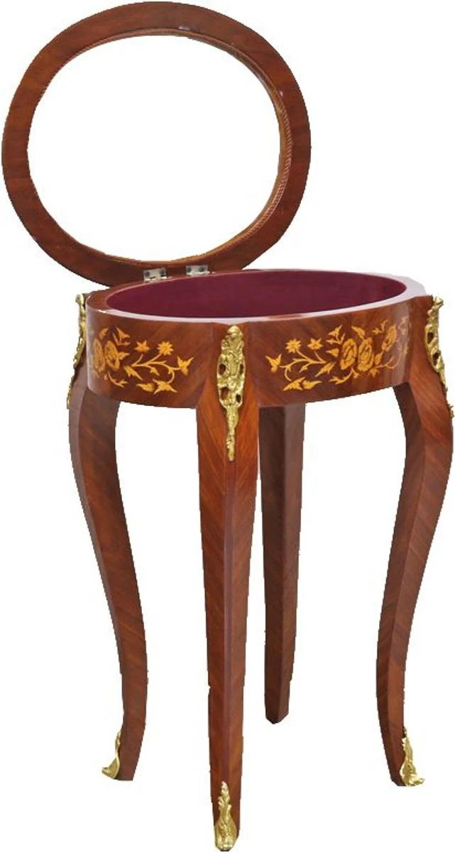 Casa Padrino Barock Beistelltisch Mahagoni Intarsien / Gold H75 x 55 cm - Ludwig XVI Antik Stil Tisch - Möbel