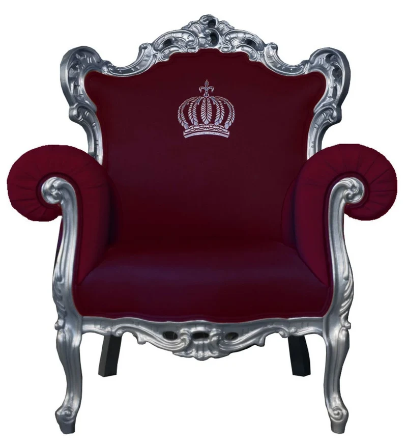 Casa Pompöös by Casa Padrino Luxus Barock Sessel, Design Kronenmotiv, Weinrot / Silber, 95 x 80 x 105 cm