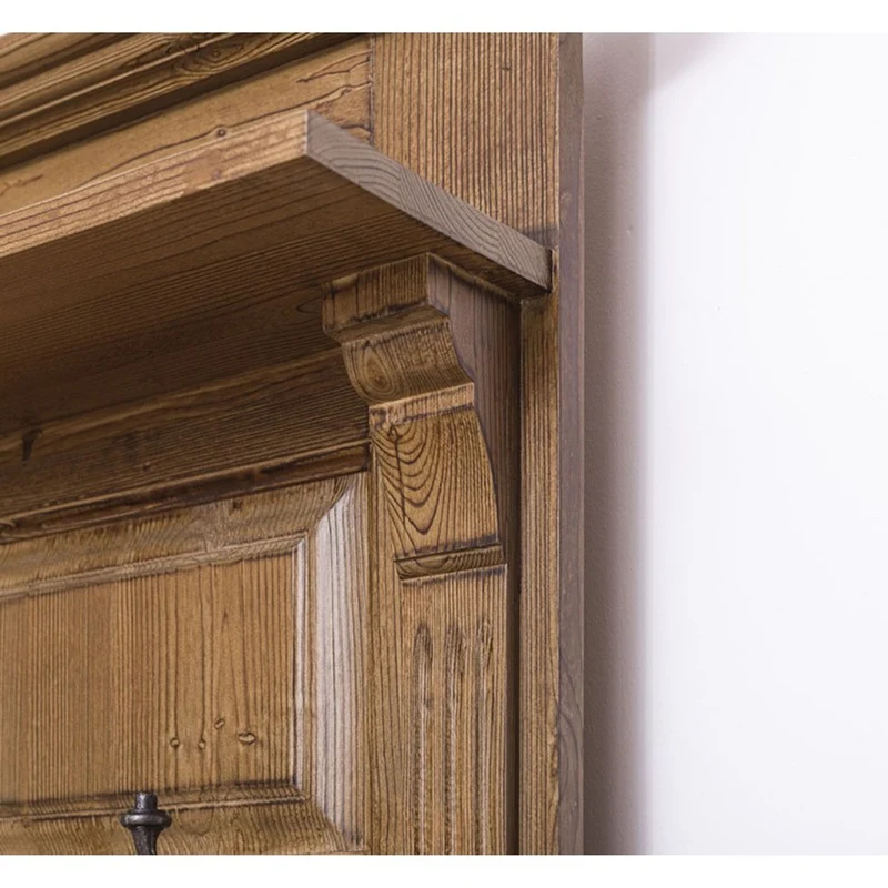 Casa Padrino Landhausstil Garderobe holzfarben 180 x 41 x H. 210 cm - Massivholz Garderobenschrank mit Spiegel - Landhausstil Garderobenmöbel