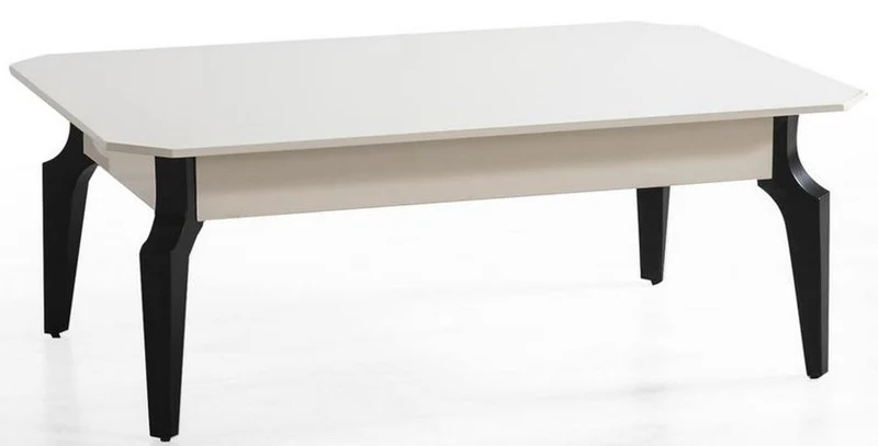 Casa Padrino Luxus Art Deco Couchtisch Weiß / Schwarz 110 x 70 x H. 42 cm - Edler Massivholz Wohnzimmertisch - Wohnzimmer Möbel