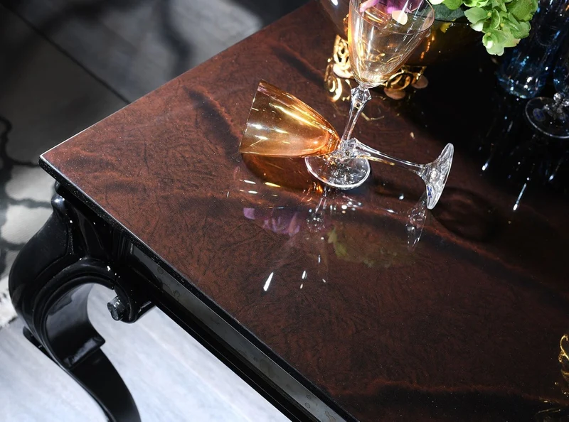 Casa Padrino Luxus Barock Esstisch Schwarz / Braun 210 x 110 x H. 78 cm - Edler Massivholz Küchentisch mit Glasplatte und Spiegelglas - Barock Esszimmer Möbel - Luxus Qualität - Made in Italy