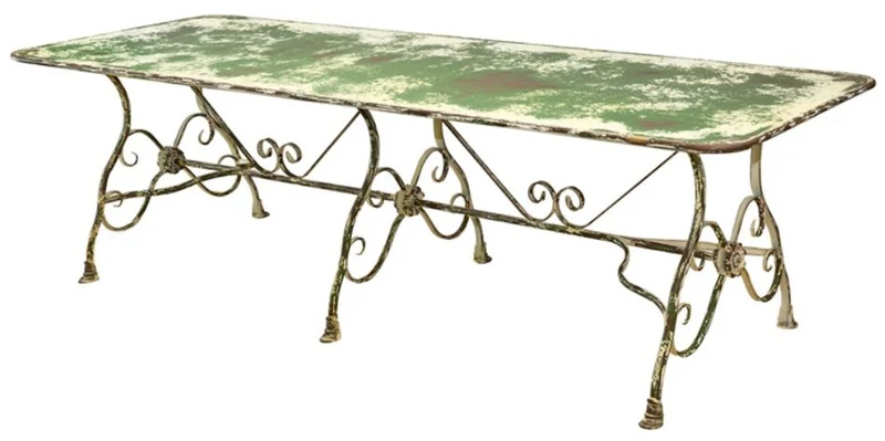 Casa Padrino Jugendstil Gartentisch aus Schmiedeeisen und Gusseisen in Antik Grün 250 x 90 x H. 75 cm