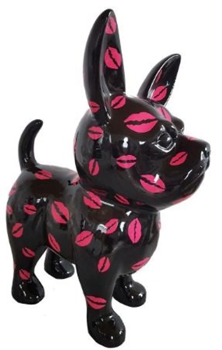 Casa Padrino Designer Dekofigur Chihuahua Hund Schwarz / Rosa H. 91 cm - Wetterbeständige Deko Skulptur - Wohnzimmer Deko - Garten Deko - Designer Deko Tierfigur