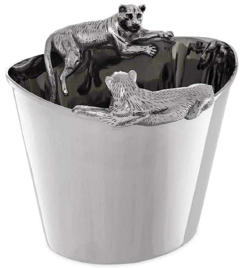 Casa Padrino Luxus Edelstahl Weinkühler mit 2 Messing Tragegriffen Silber 25,5 x 25,5 x H. 23 cm - Hotel Restaurant Gastronomie Accessoires