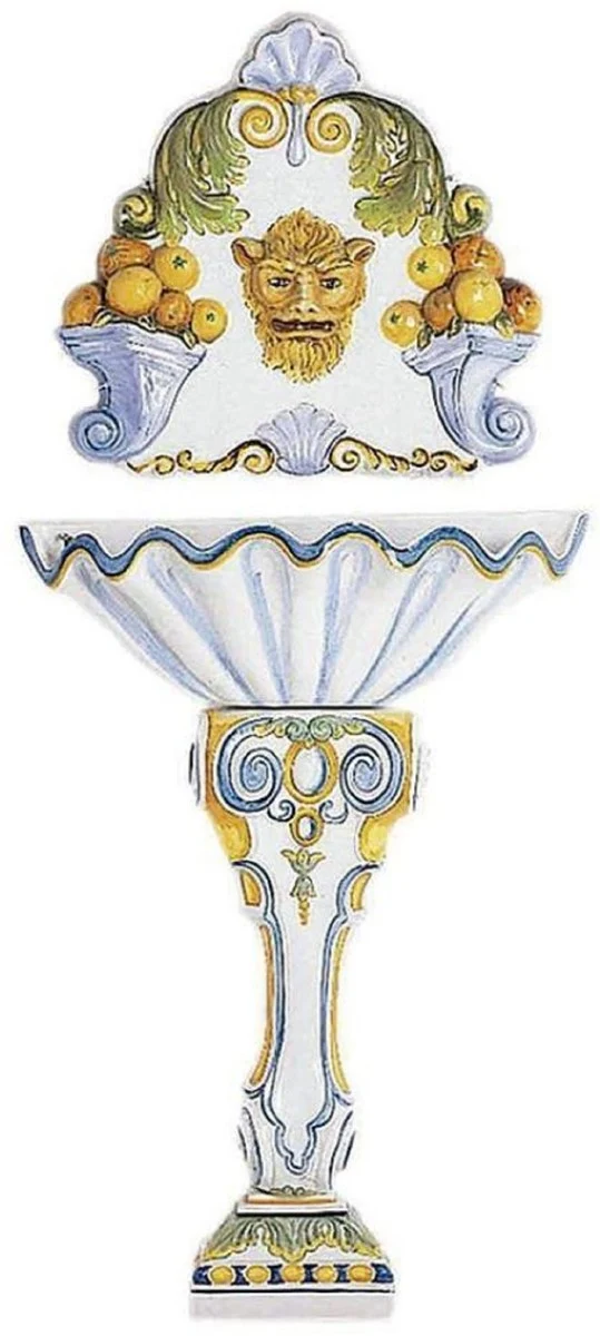 Casa Padrino Luxus Barock Wandbrunnen Weiß / Mehrfarbig 73 x H. 160 cm - Handgefertigter & handbemalter Keramik Brunnen - Barock Garten Brunnen - Barock Deko Accessoires