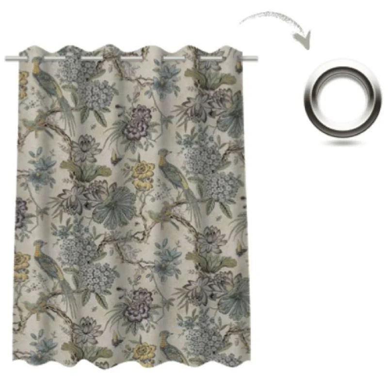 Casa Padrino Luxus Vorhang Set Blumen & Vögel Hellbeige / Mehrfarbig 250 x H. 290 cm - Bedruckte Leinen & Samt Vorhänge - Ösenvorhänge - Schiebevorhänge - Wohnzimmer Schlafzimmer Vorhänge