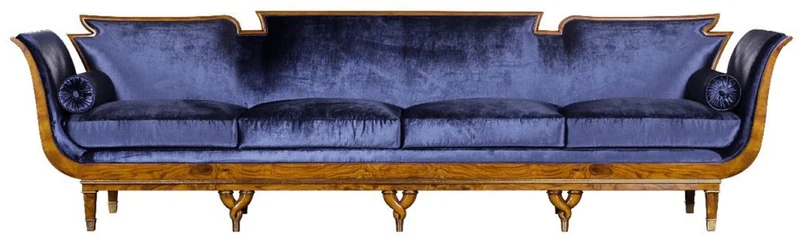 Casa Padrino Luxus Jugendstil 4er Samt Sofa Blau / Hellbraun - Edles Handgefertigtes Wohnzimmer Sofa - Barock & Jugendstil Wohnzimmer Möbel