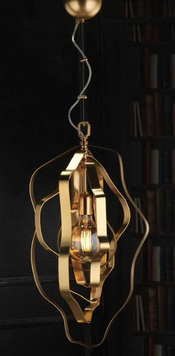 Casa Padrino Luxus Hängeleuchte Gold 34 x 34 x H. 68 cm - Höhenverstellbare Messing Hängelampe - Luxus Leuchten - Luxus Qualität