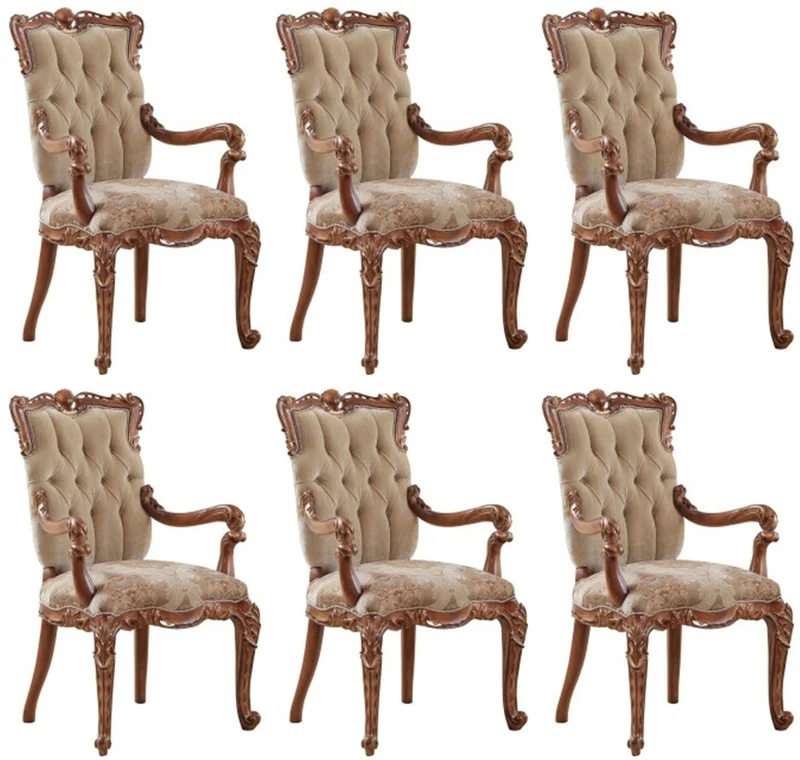 Casa Padrino Luxus Barock Esszimmerstuhl 6er Set mit Armlehnen Beige / Braun - Barock Esszimmer & Restaurant Möbel - Edel & Prunkvoll