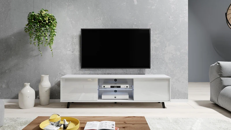 TV-Schrank Lefyr 140 cm Mattweiß / Weiß Hochglanz