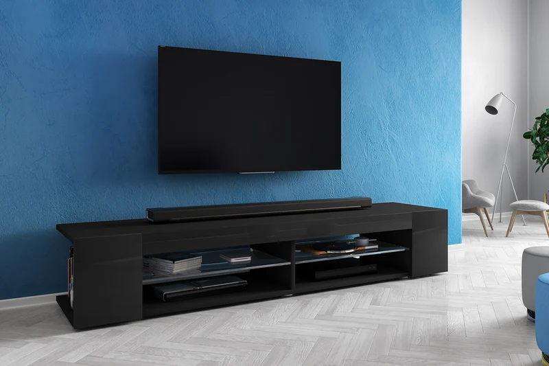 TV-Schrank Mitchell 180 cm Schwarz matt / Schwarz glänzend