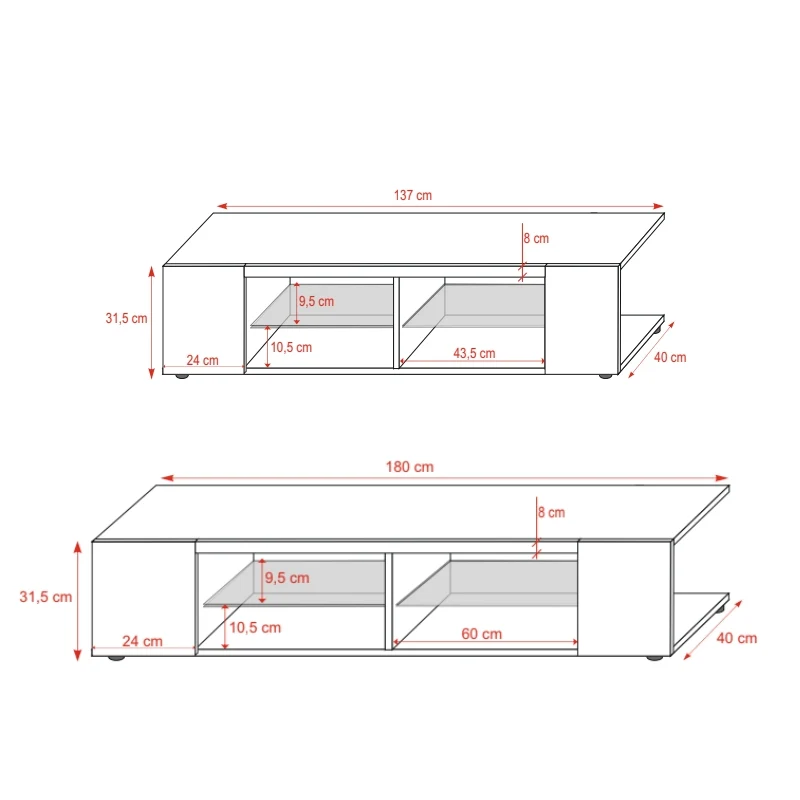 TV-Schrank Mitchell 180 cm Schwarz matt / Schwarz glänzend