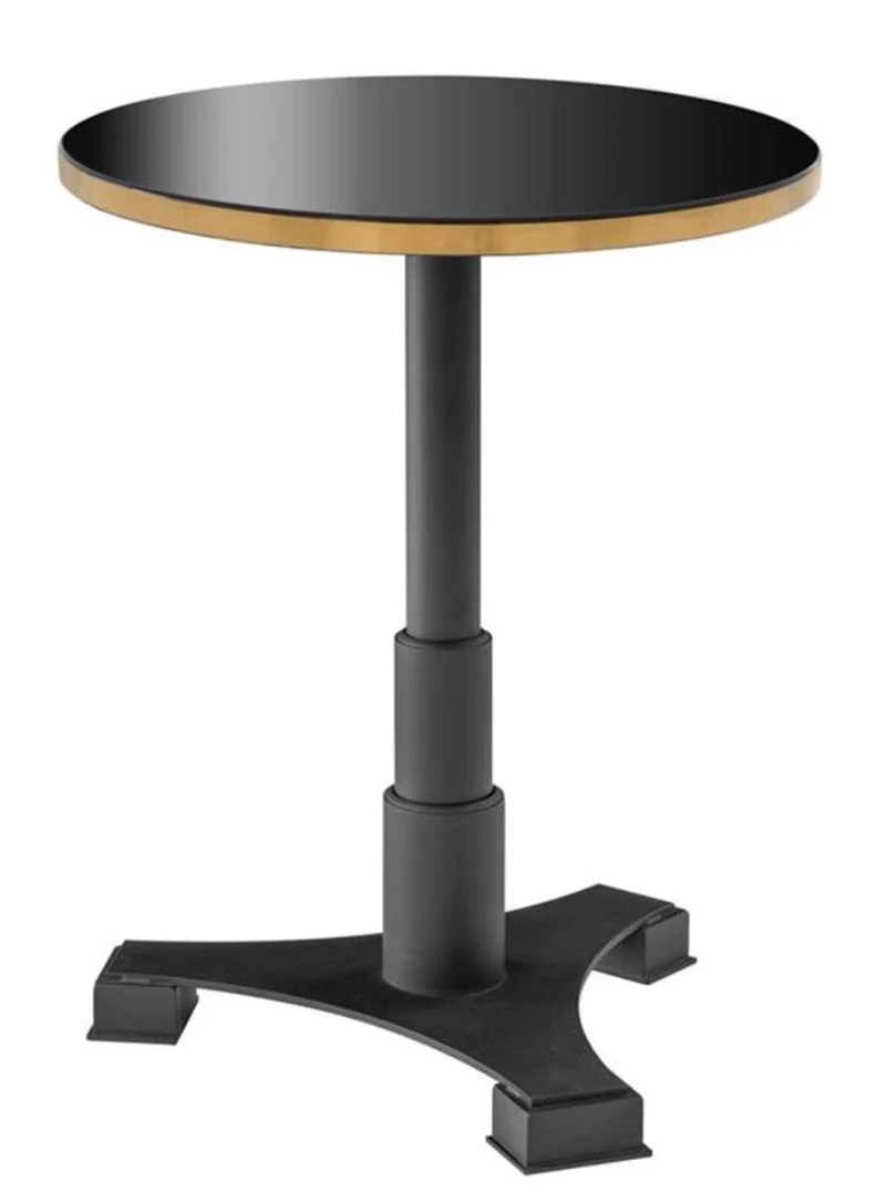 Casa Padrino Luxus Esstisch Schwarz / Messing Ø 60 x H. 75,5 cm - Luxus Esszimmermöbel