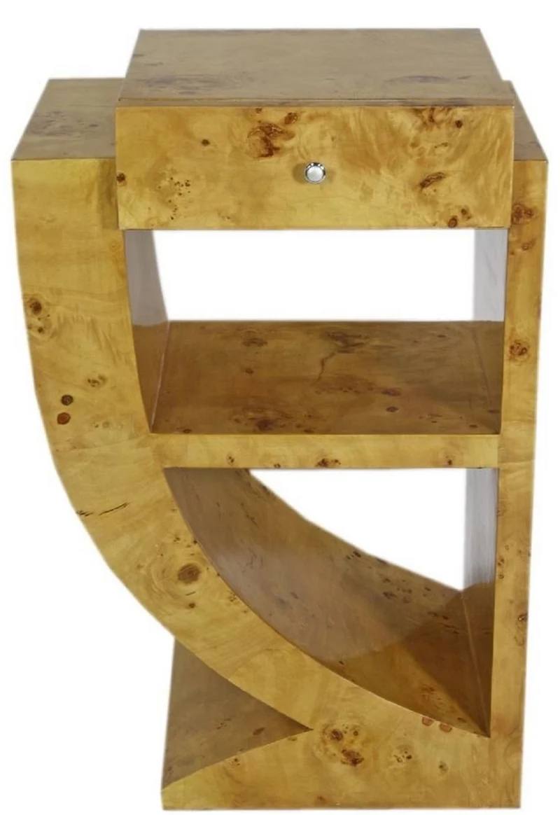 Casa Padrino Art Deco Beistelltisch Set Hellbraun 50 x 40 x H. 75 cm - Wurzelholz Beistelltische mit Schublade - Nachttische - Luxus Qualität